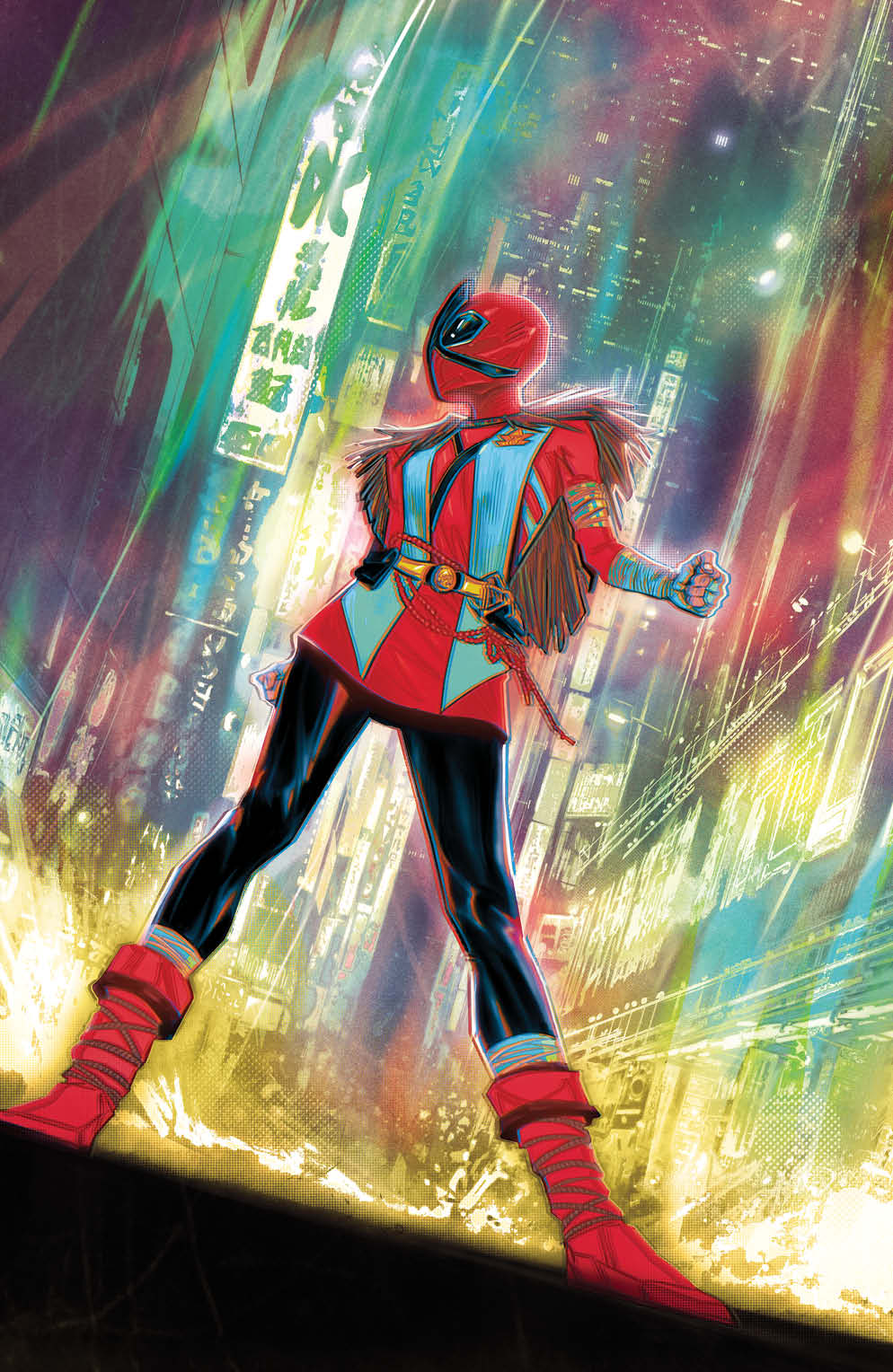 Power Rangers Prime cover featuring Lauren Shiba, red samurai ranger.
