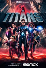 Titans season four poster featuring Raven, Beast Boy, Superboy, Nightwing, Starfire, and Tim Drake