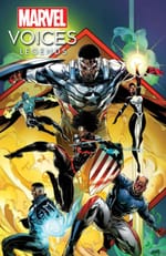 Marvel super hero Captain America, Spectrum, Patriot, Blue Marvel, Misty Knight, and Deathlok