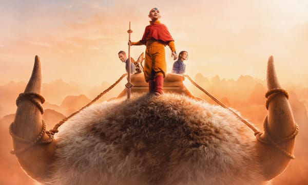 Avatar Aang, Katara, and Sokka riding Appa