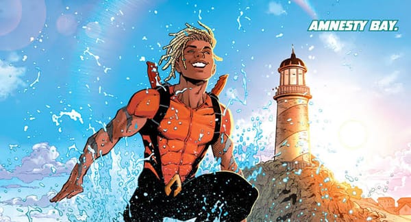 Picture of Hyde Jackson coming out of the water with lighthouse in background